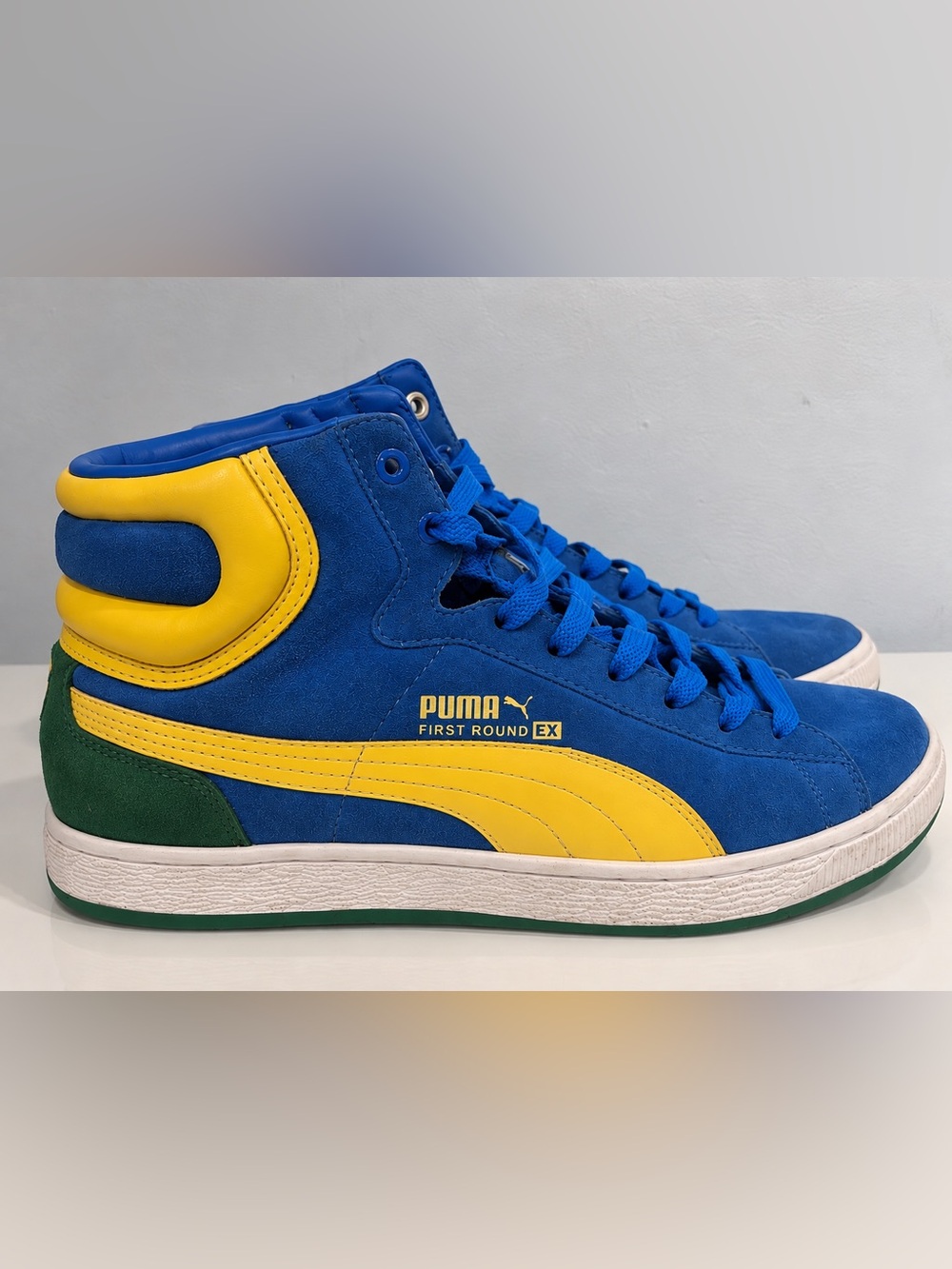 PUMA First Round EX High Tops US 8 Fits Women’s US 9 Blue Yellow Green